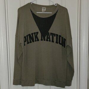 VIctoria Secret PINK "Pink Nation" Army Green Sweatshirt with Mesh Accent size M